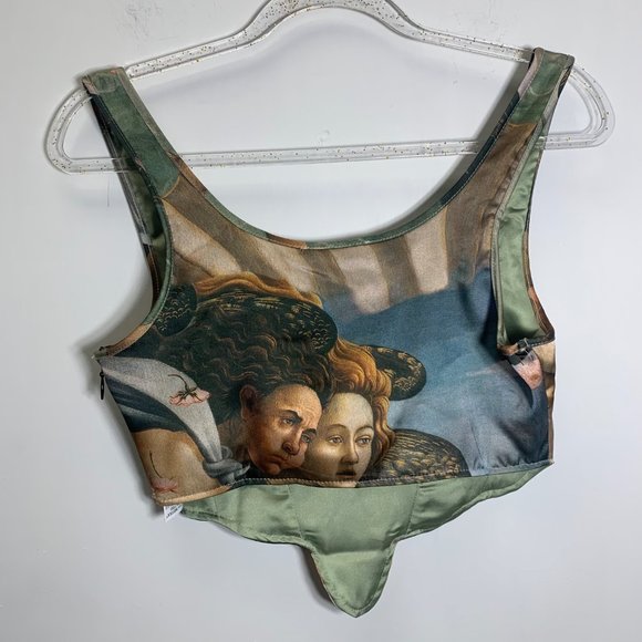 Zara Green and Orange Asymmetrical Graphic Crop Top - Picture 7 of 12